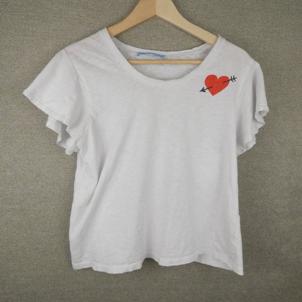 Draper James Shirt White Womens Small Heart Short Flutter Sleeve Burnout